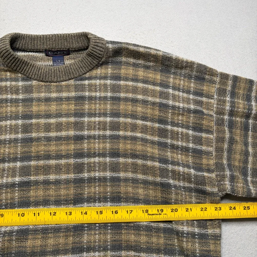 Gant Sweater Mens L Brown Plaid Vintage Cotton Knit Crew Neck‎ Long Sleeve